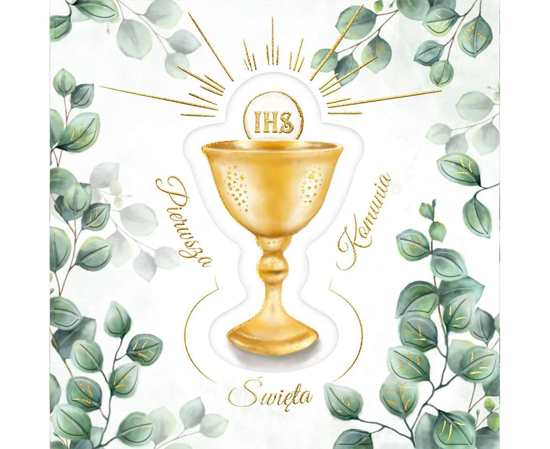 Greeting card Communion card Chalice with eucalyptus, 1 pc.